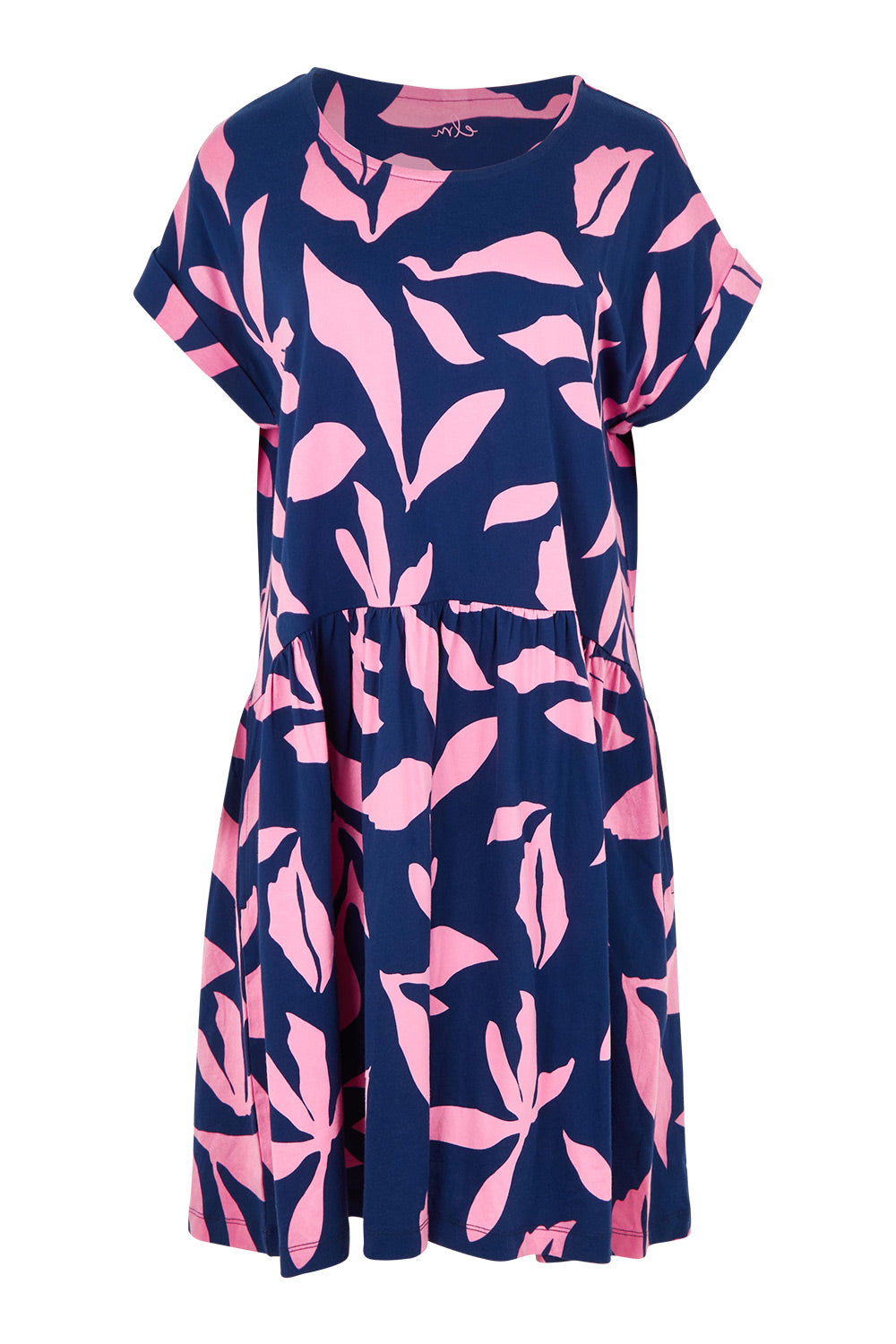 Product shot of the Mimosa Cotton Dress in colour Bluedepths, from the front