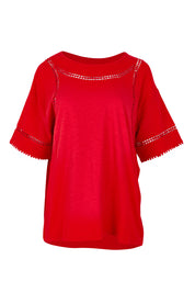 Product shot of the Abigail Cotton Top in colour Poppy (Red), from the front