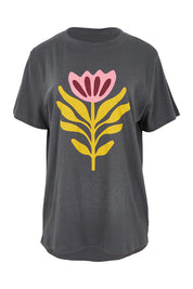 Product shot of the Fiore Cotton Linen Tee in colour Charcoal (Grey), from the front
