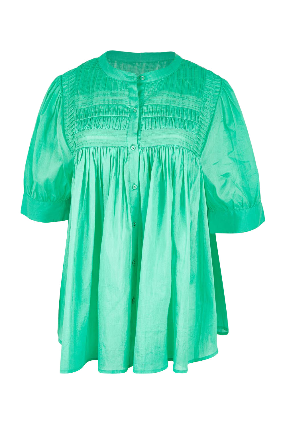 Product shot of the Monty Cotton Short Sleeve Shirt in colour Gumdrop (Green), from the front