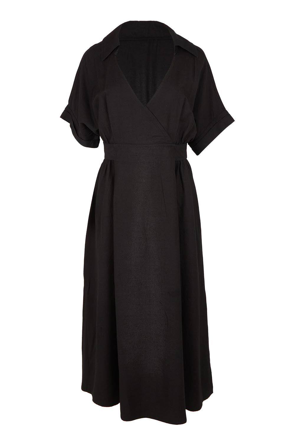 Product shot of the Hillary Linen Blend Dress in colour Black (Black), from the front