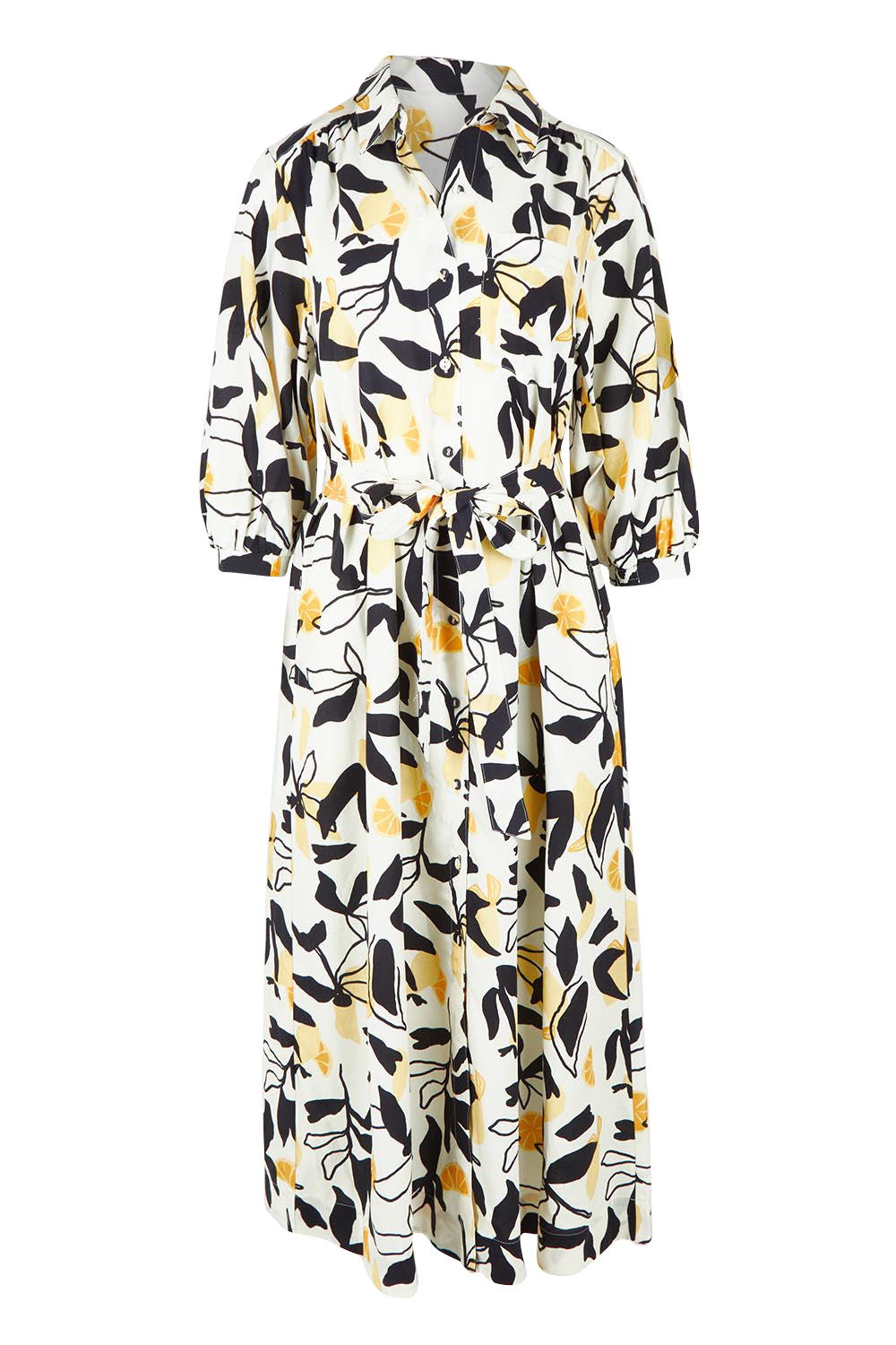 Product shot of the Limone Lyocell Linen Dress in colour Limone, from the front