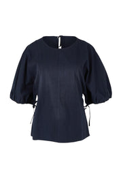 Product shot of the Marie Cotton Top in colour Navy (Blue), from the front