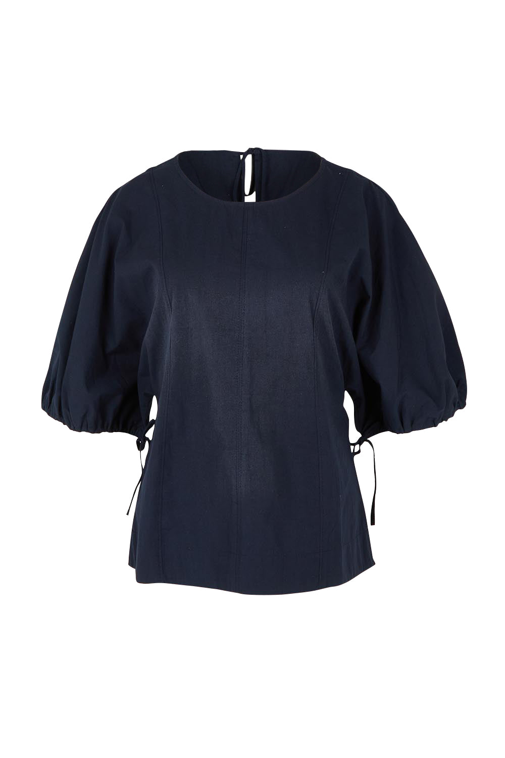 Product shot of the Marie Cotton Top in colour Navy (Blue), from the front
