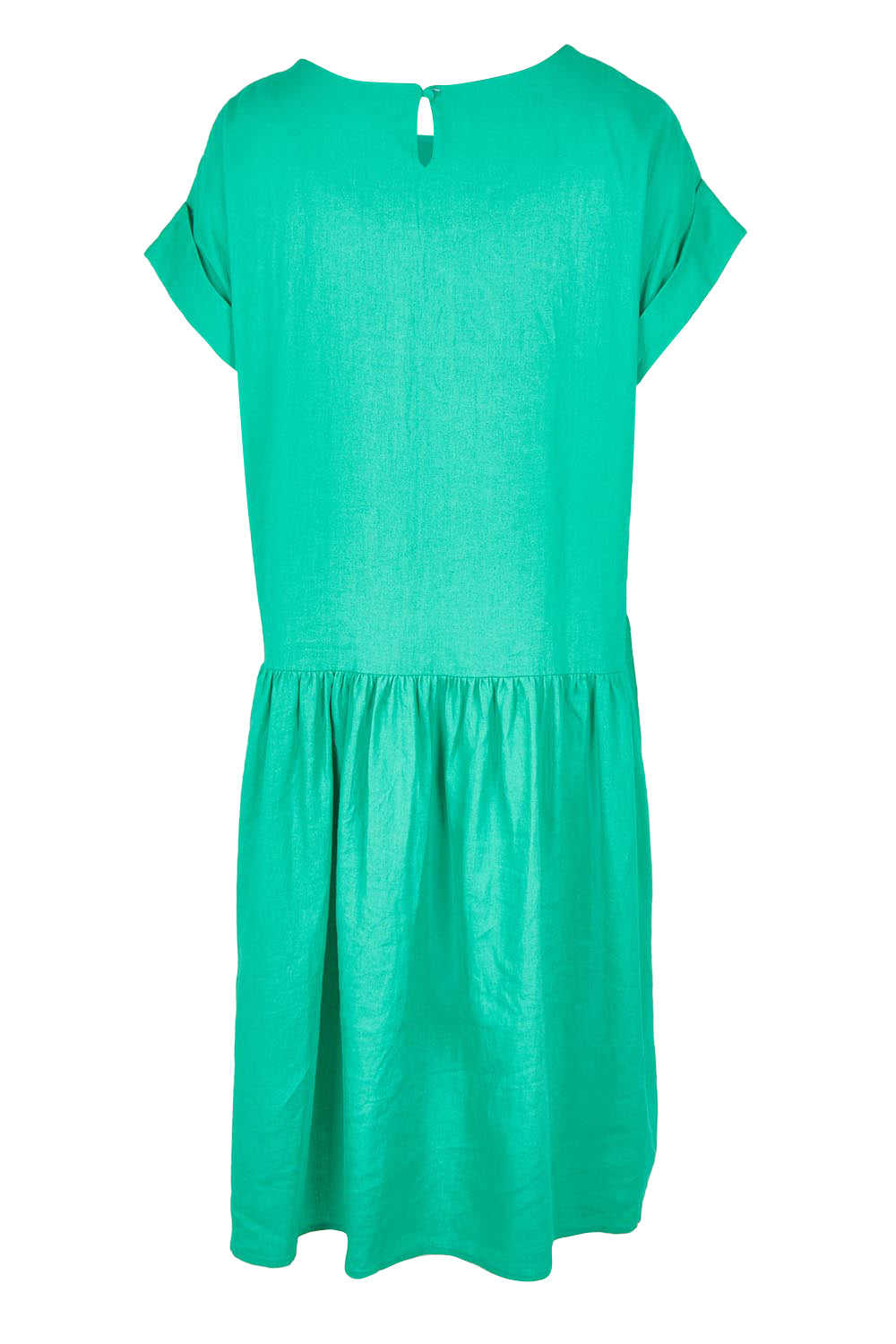 Product shot of the Sunset Hour Linen Blend Dress in colour Gumdrop (Green), from the back