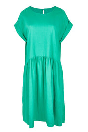 Product shot of the Sunset Hour Linen Blend Dress in colour Gumdrop (Green), from the front