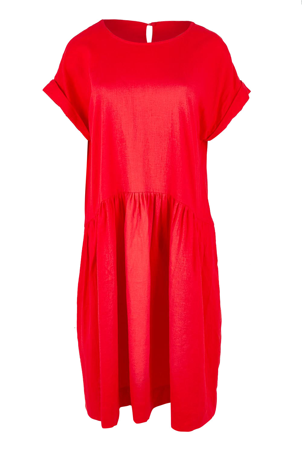 Product shot of the Sunset Hour Linen Blend Dress in colour Poppy (Red), from the front