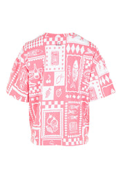 Product shot of the Chin Chin Cotton Tee in colour Print (Blue), from the back