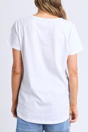 A model wearing the Bon Appetit Cotton Tee in colour White (White), from the back