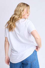 A model wearing the Bon Appetit Cotton Tee in colour White (White), from the back