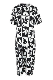 Product shot of the Splice Cotton Dress in colour Blackwhite, from the front