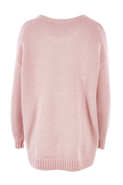 Product shot of the Spot The Difference Knit in colour Dpink (Pink), from the back
