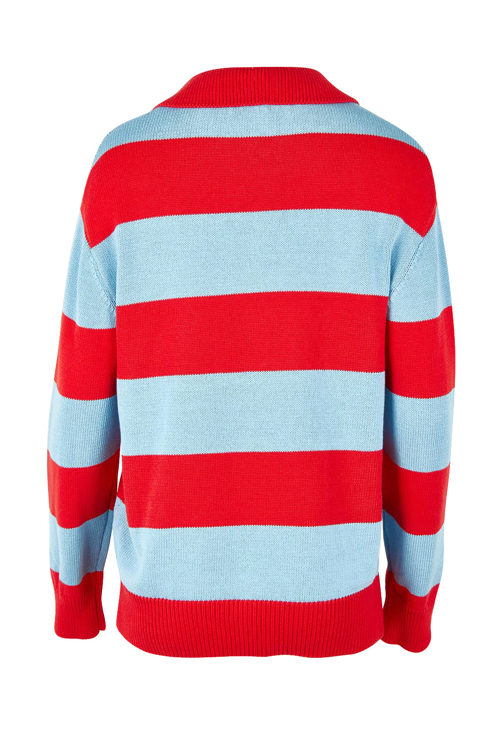 Product shot of the Striped Cotton Polo Knit in colour Brightred, from the back