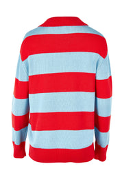 Product shot of the Striped Cotton Polo Knit in colour Brightred, from the back