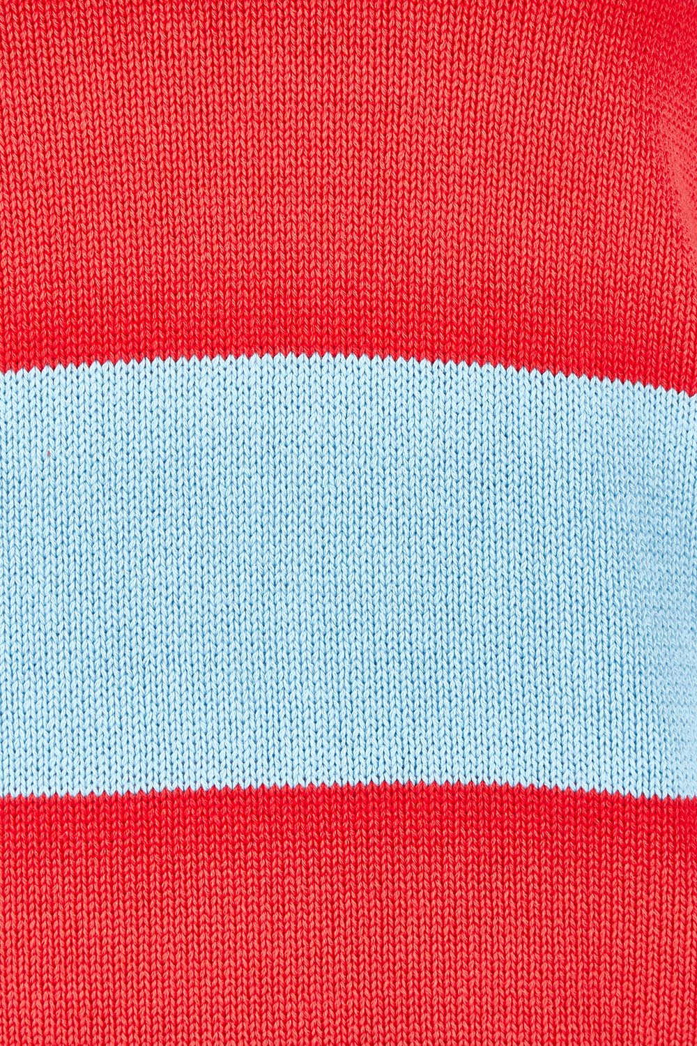 Product shot of the Striped Cotton Polo Knit in colour Brightred, detail
