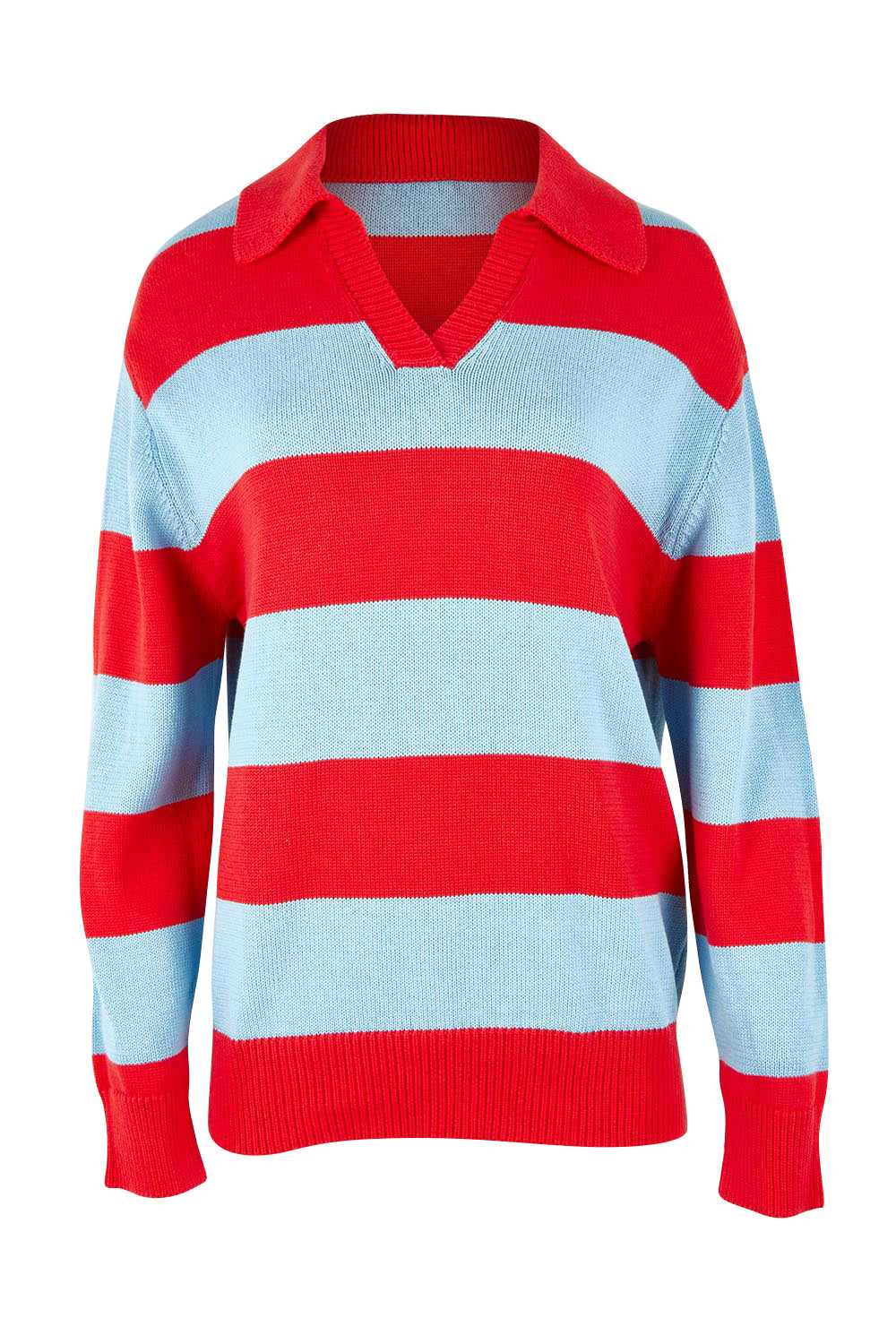 Product shot of the Striped Cotton Polo Knit in colour Brightred, from the front