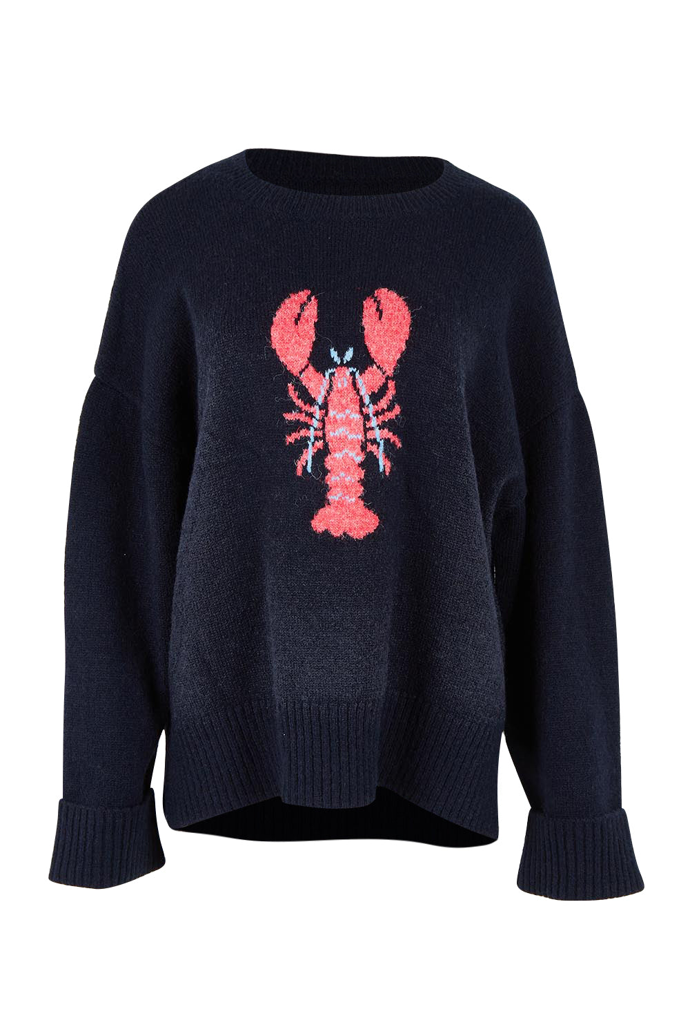 Product shot of the Lobster Intersaid Knit in colour Navy (Blue), from the front