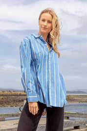 Mia Striped Cotton Shirt – Royalblue