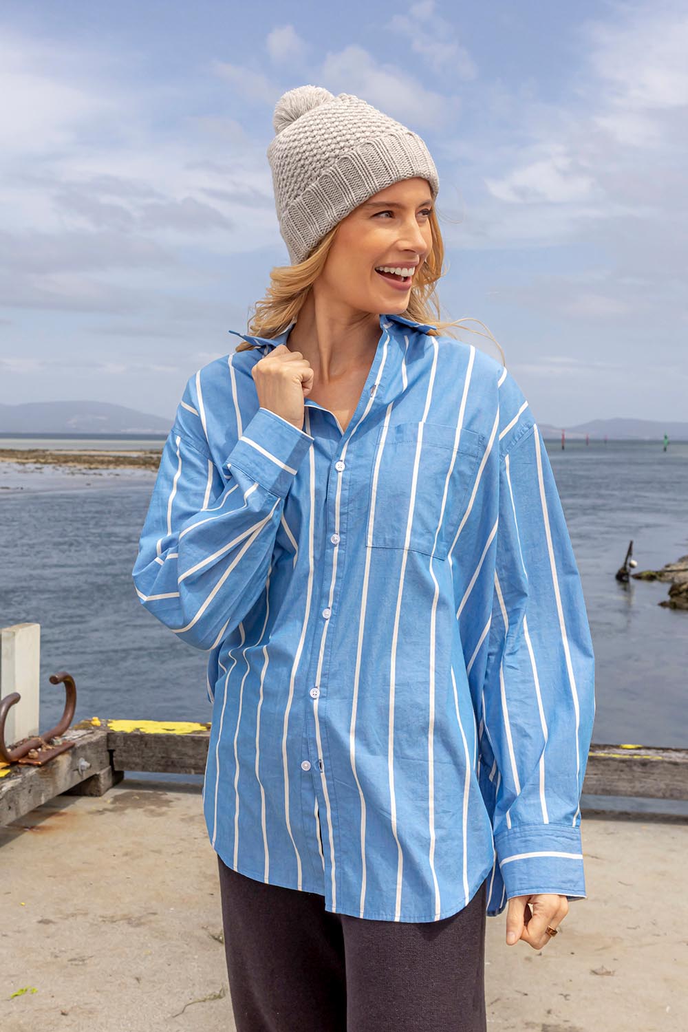 Mia Striped Cotton Shirt – Royalblue