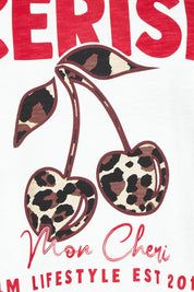 Product shot of the Amore Cerise Cotton Tee in colour Marshmello (White), detail