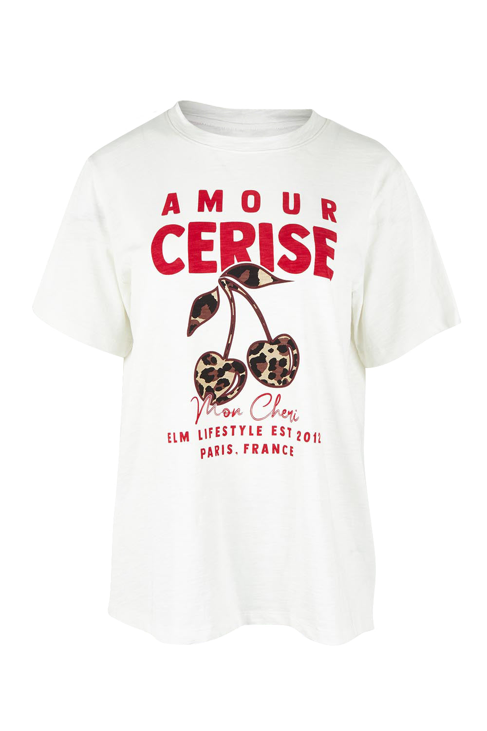 Product shot of the Amore Cerise Cotton Tee in colour Marshmello (White), from the front