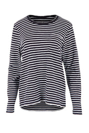 Product shot of the Drea Cotton Long Sleeve Tee in colour Navywhite, from the front