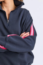 Lover 1/4 Zip Cotton Blend Sweater – Navy