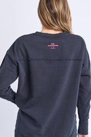 Model Genericm wearing size sample of the Flaming Heart Crew – Navy in colour Navy, from the back