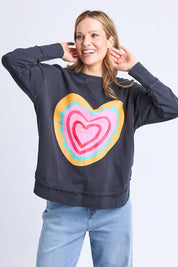 Model Genericm wearing size sample of the Flaming Heart Crew – Navy in colour Navy, in a cropped view
