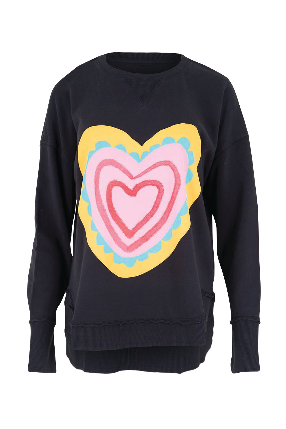 Product shot of the Flaming Heart Cotton Crew – Navy in colour Navy, from the front