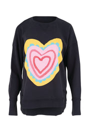 Product shot of the Flaming Heart Cotton Crew – Navy in colour Navy, from the front
