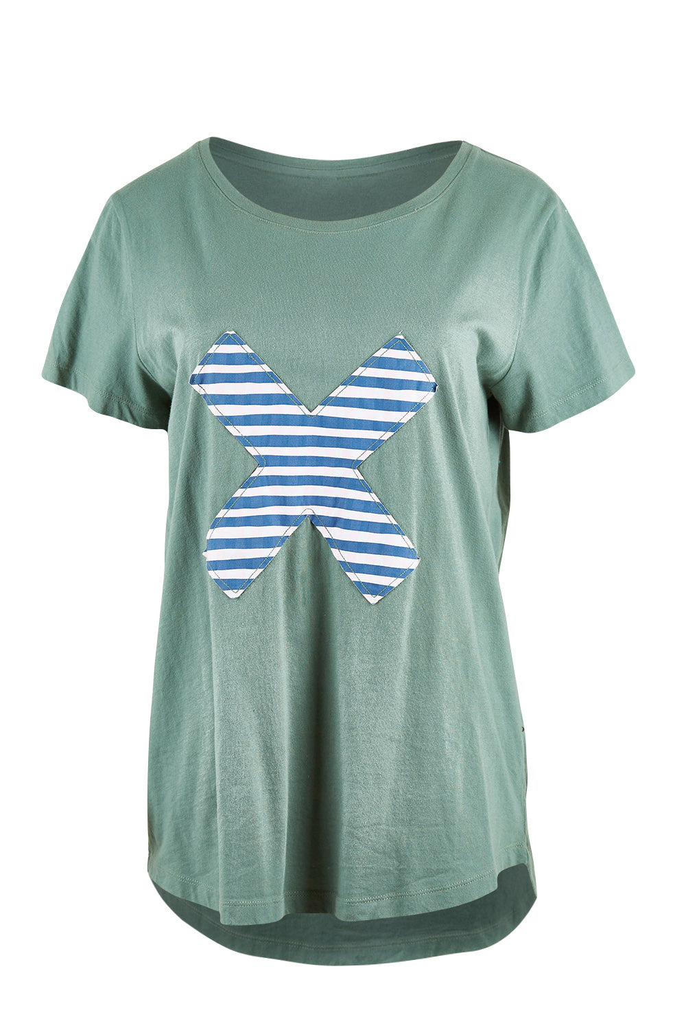Product shot of the Cross It Off SS Tee in colour Khaki (Green), from the front