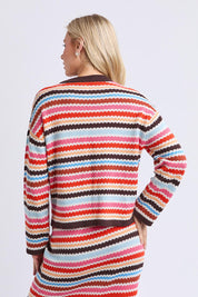 Model Genericm wearing size sample of the Retro Reef Long Sleeve Knit – Multi in colour Multi, from the back