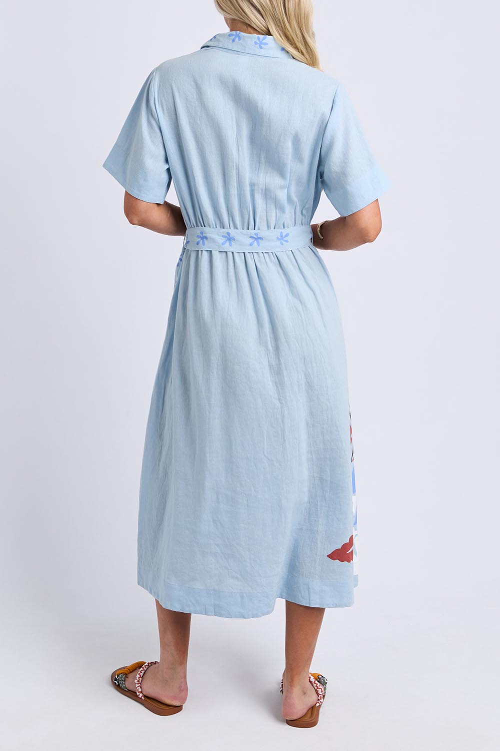 Model Genericm wearing size sample of the Golden Dress – Blue in colour Blue, from the front