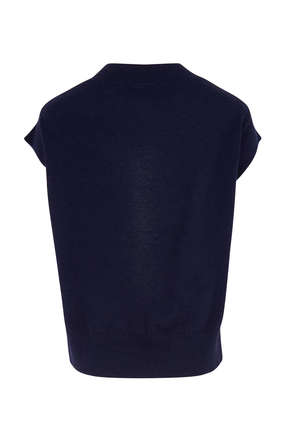 Product shot of the Fishy Intersia Vest – Chinablue in colour Chinablue, from the back