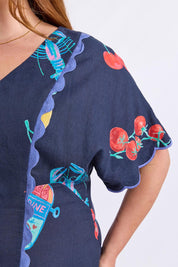 Model Genericm wearing size sample of the Market Dress – Navymarket in colour Navymarket, from an angle