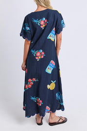 Model Genericm wearing size sample of the Market Dress – Navymarket in colour Navymarket, from the front