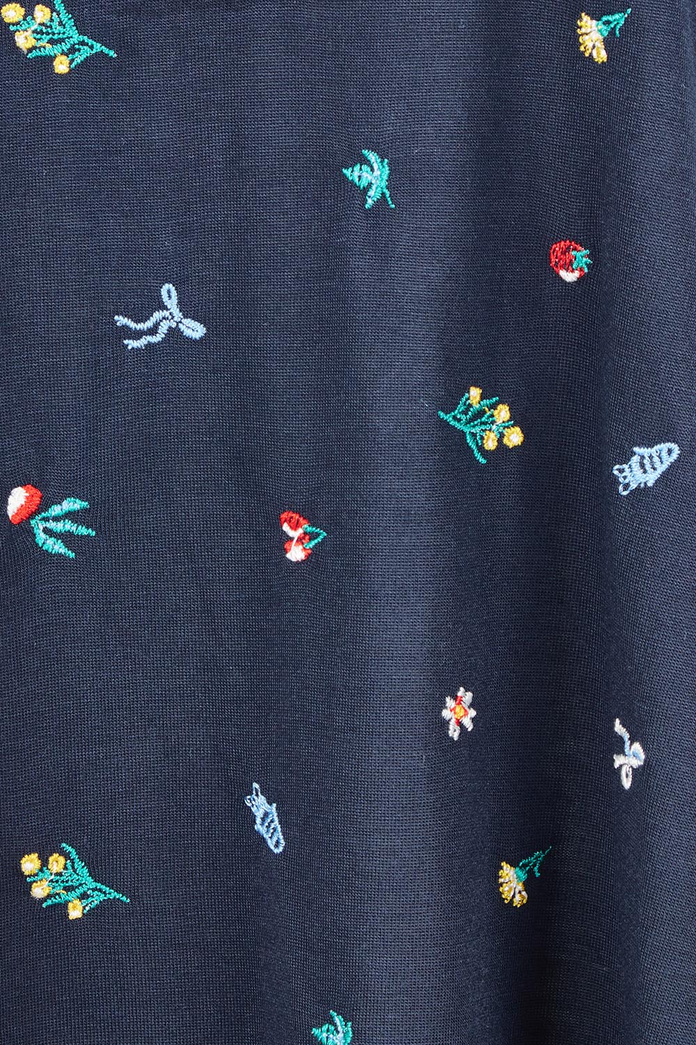 Product shot of the Festive Market Tee – Navy in colour Navy, showing detail