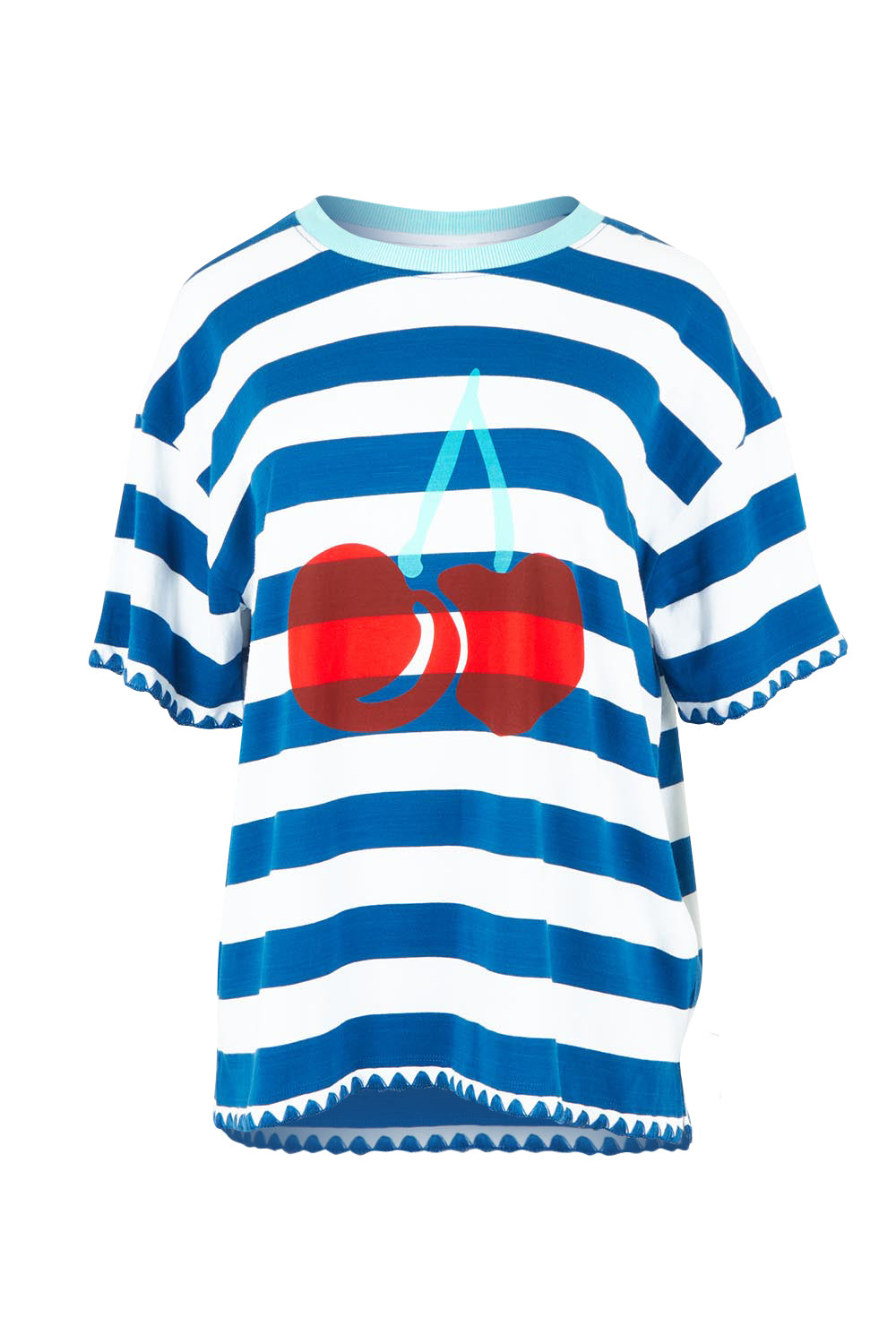 Product shot of the Cherry Tee – Chinablue in colour Chinablue, from the front