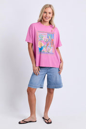 Model Genericm wearing size sample of the Rio Tee – Magenta in colour Magenta, from the front