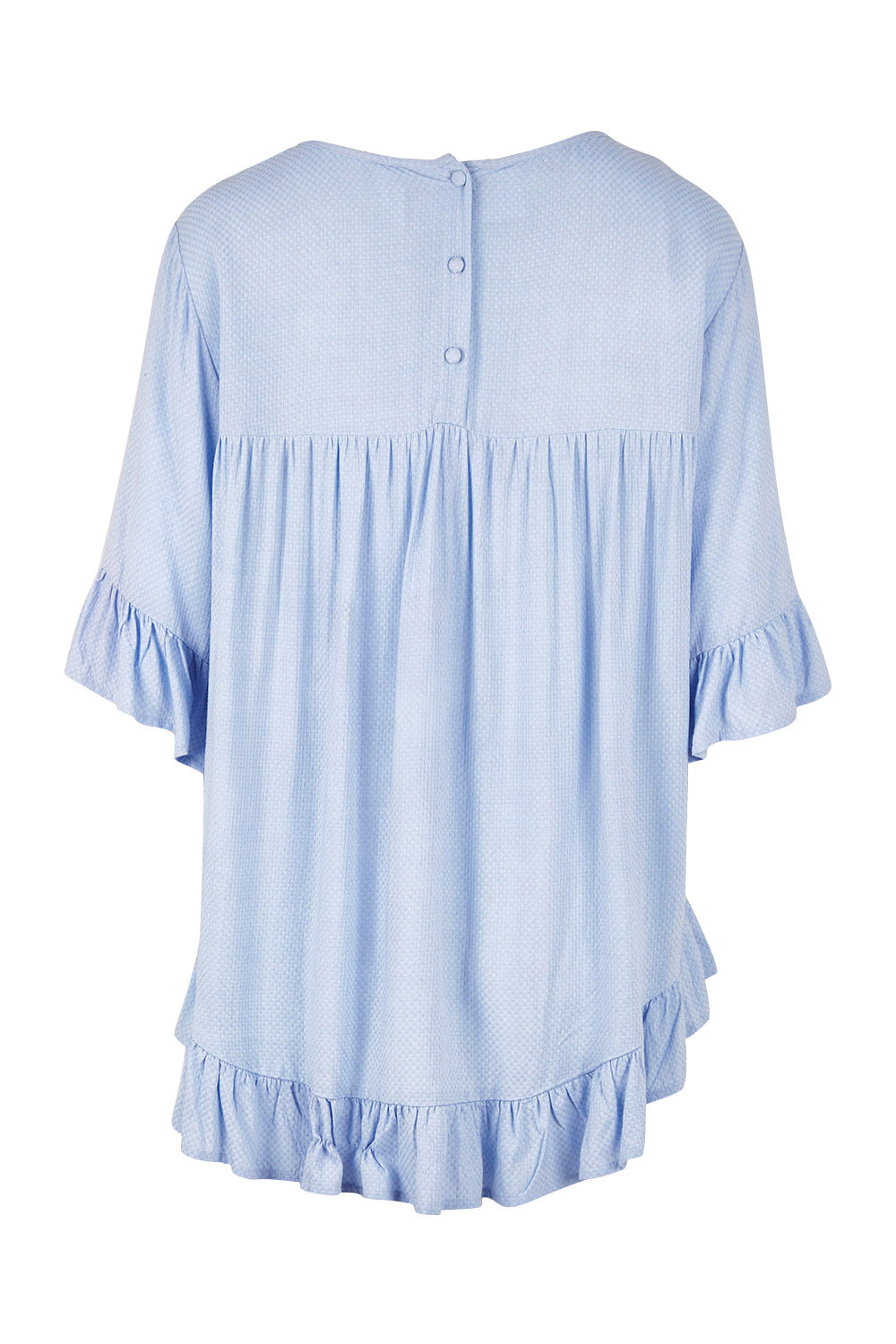 Product shot of the Kiara Top in colour Skyblue (Blue), from the back