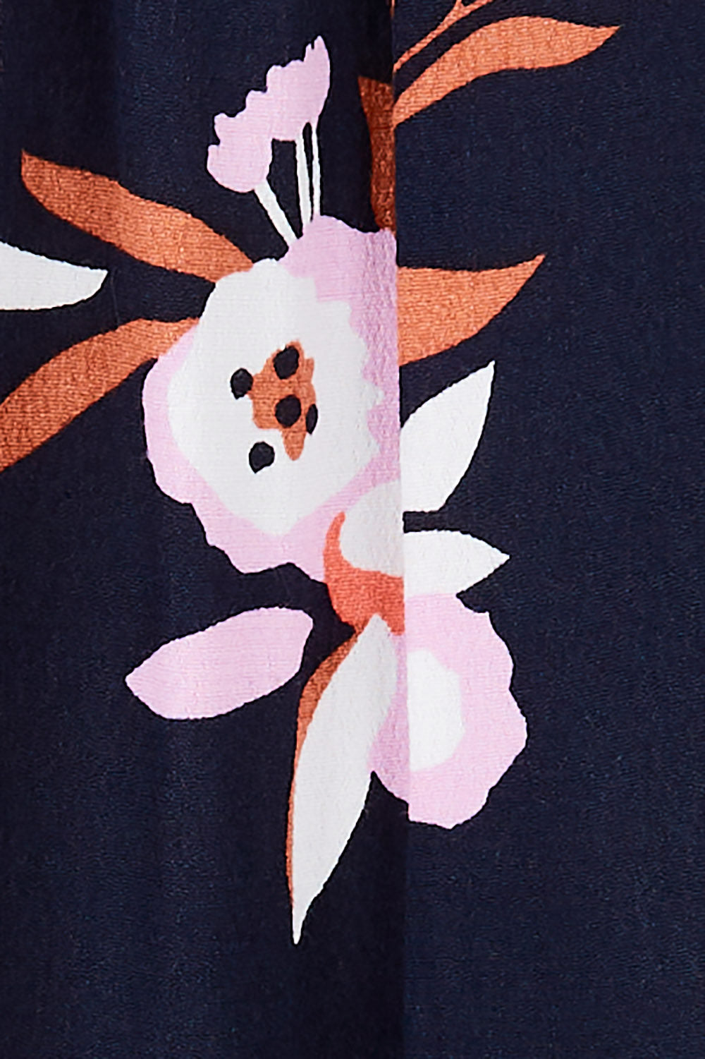 Product shot of the Sloanne Floral Dress in colour Navy (Blue), detail