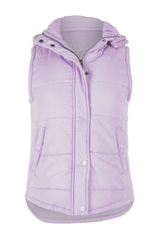 Product shot of the Cord Puffer Vest in colour Dustylila (Purple), from the front