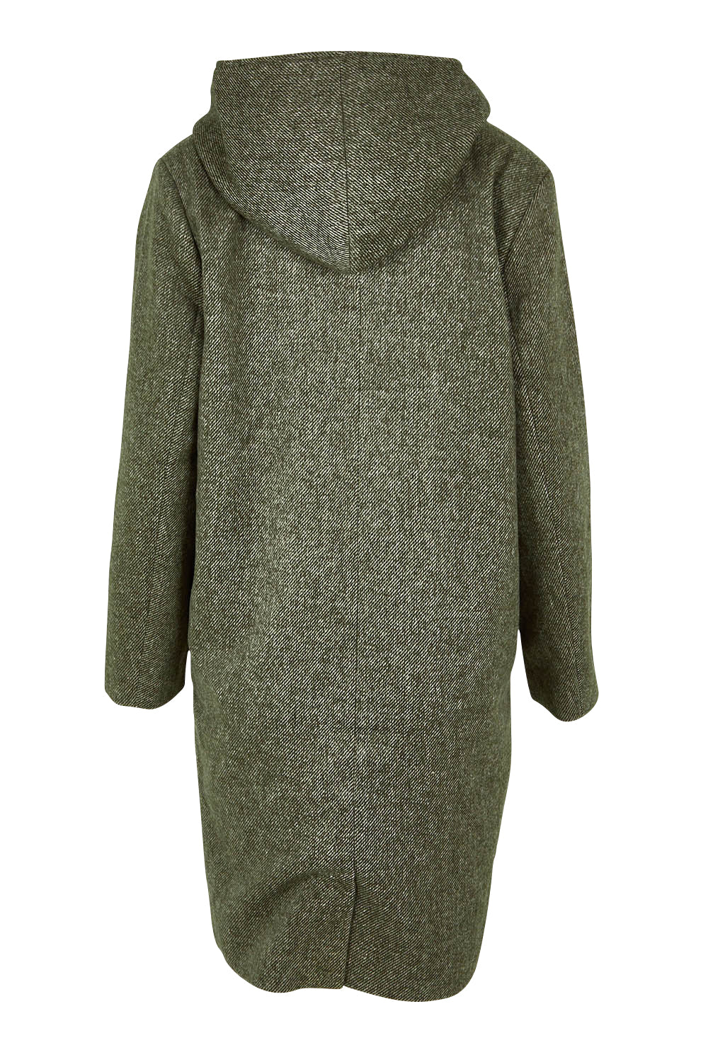 Product shot of the Jordan Coat in colour Clover (Green), from the back