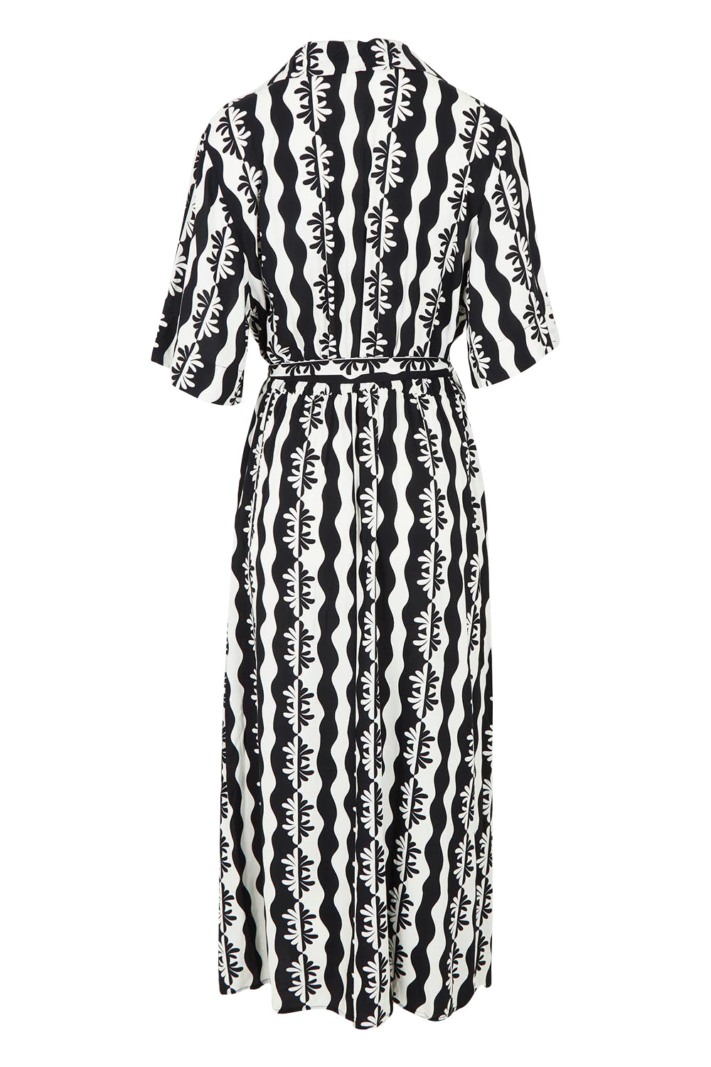 Product shot of the Casa Dress in colour Blackmarsh (Black), from the back