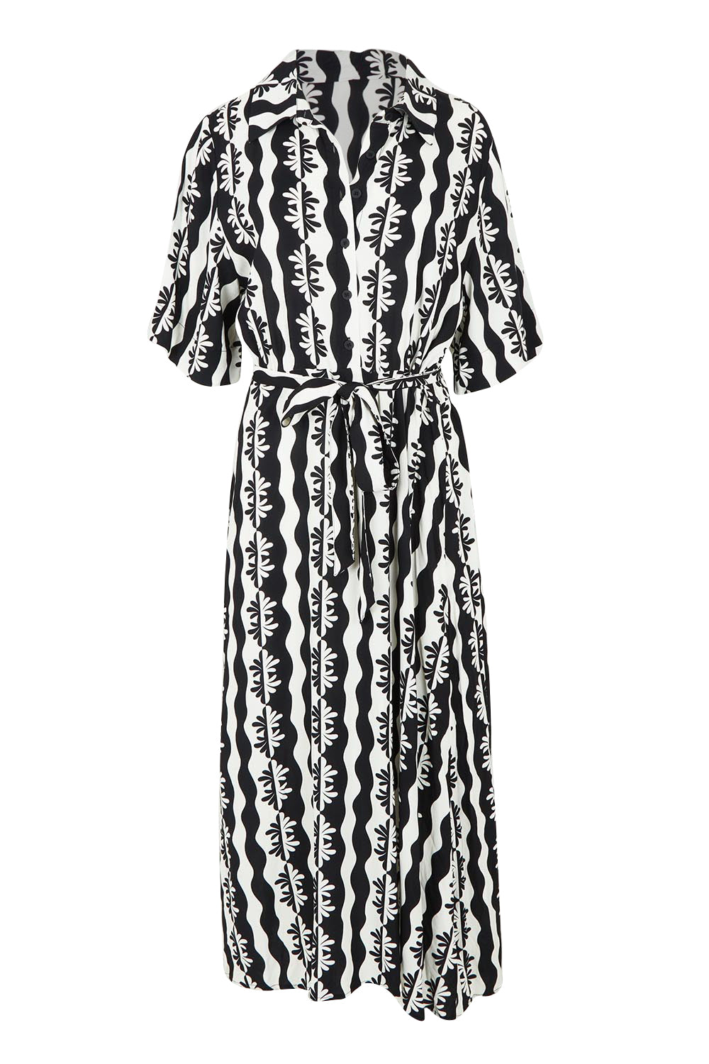Product shot of the Casa Dress in colour Blackmarsh (Black), from the front
