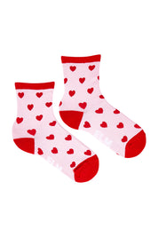 Product shot of the Heart Ankle Socks in colour Pinkheart (Pink), from the front