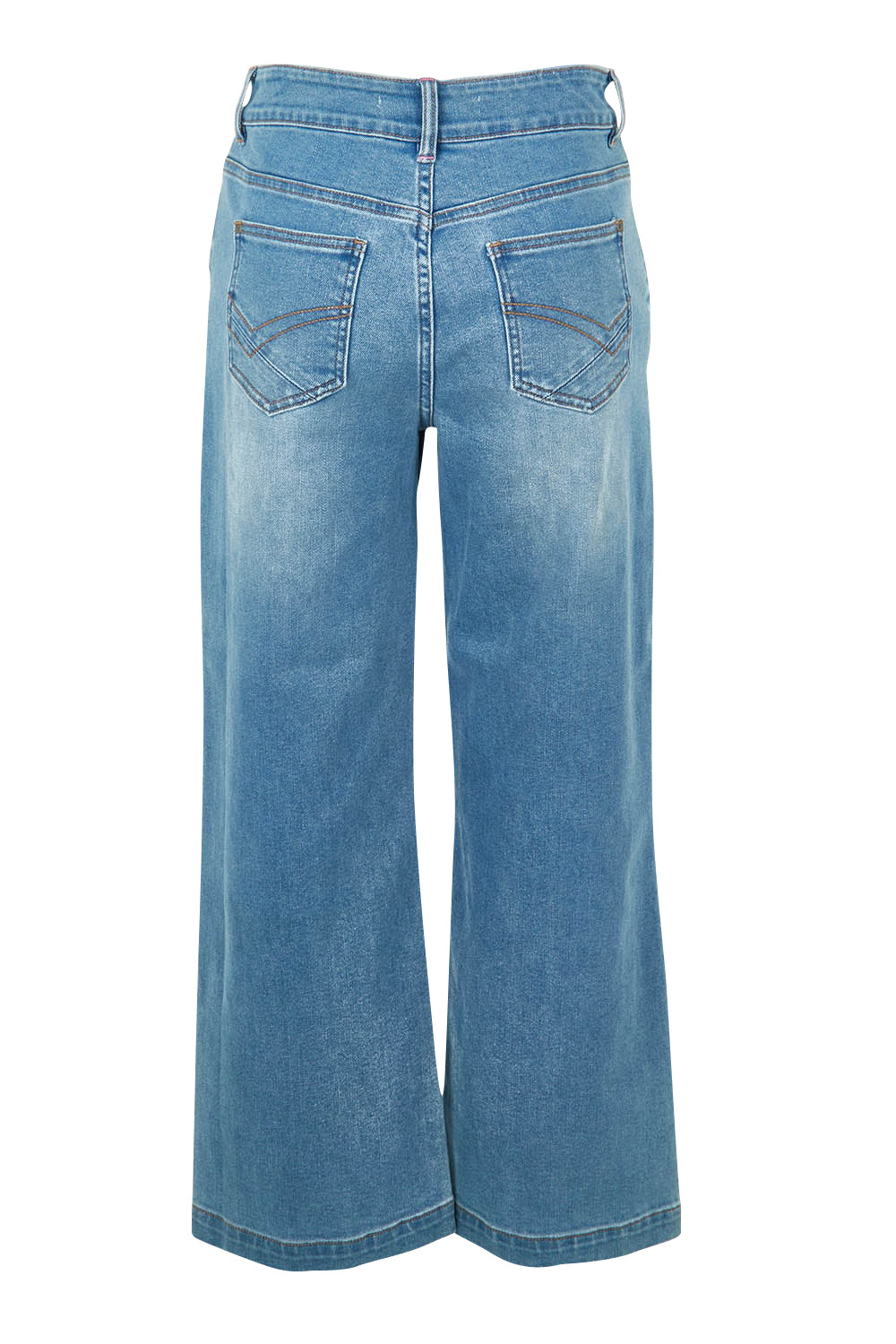 Product shot of the Izzy Wide Leg Jean in colour Lightblue (Blue), from the back