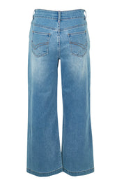 Product shot of the Izzy Wide Leg Jean in colour Lightblue (Blue), from the back