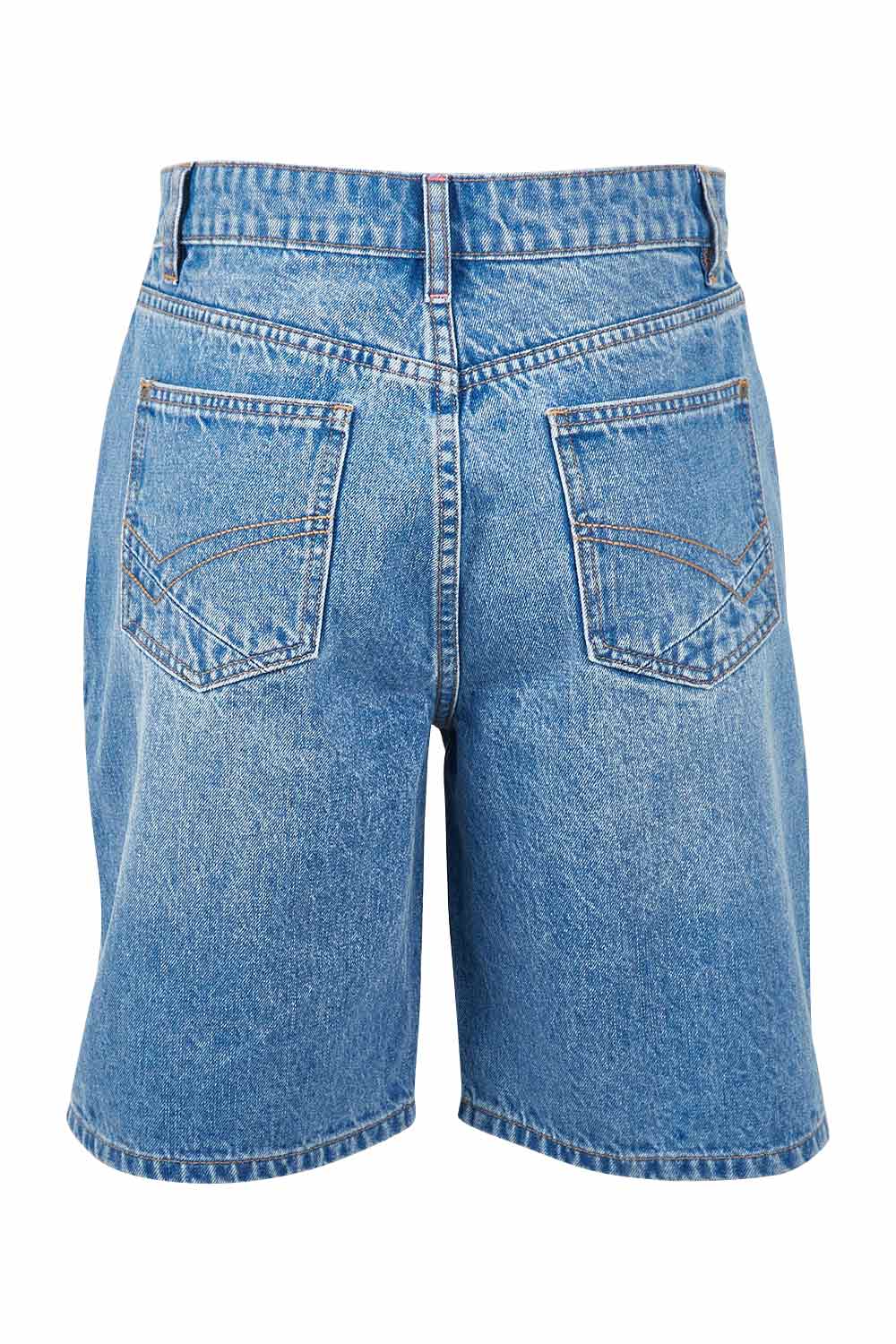 Product shot of the Eden Denim Shorts in colour Denim (Blue), from the back
